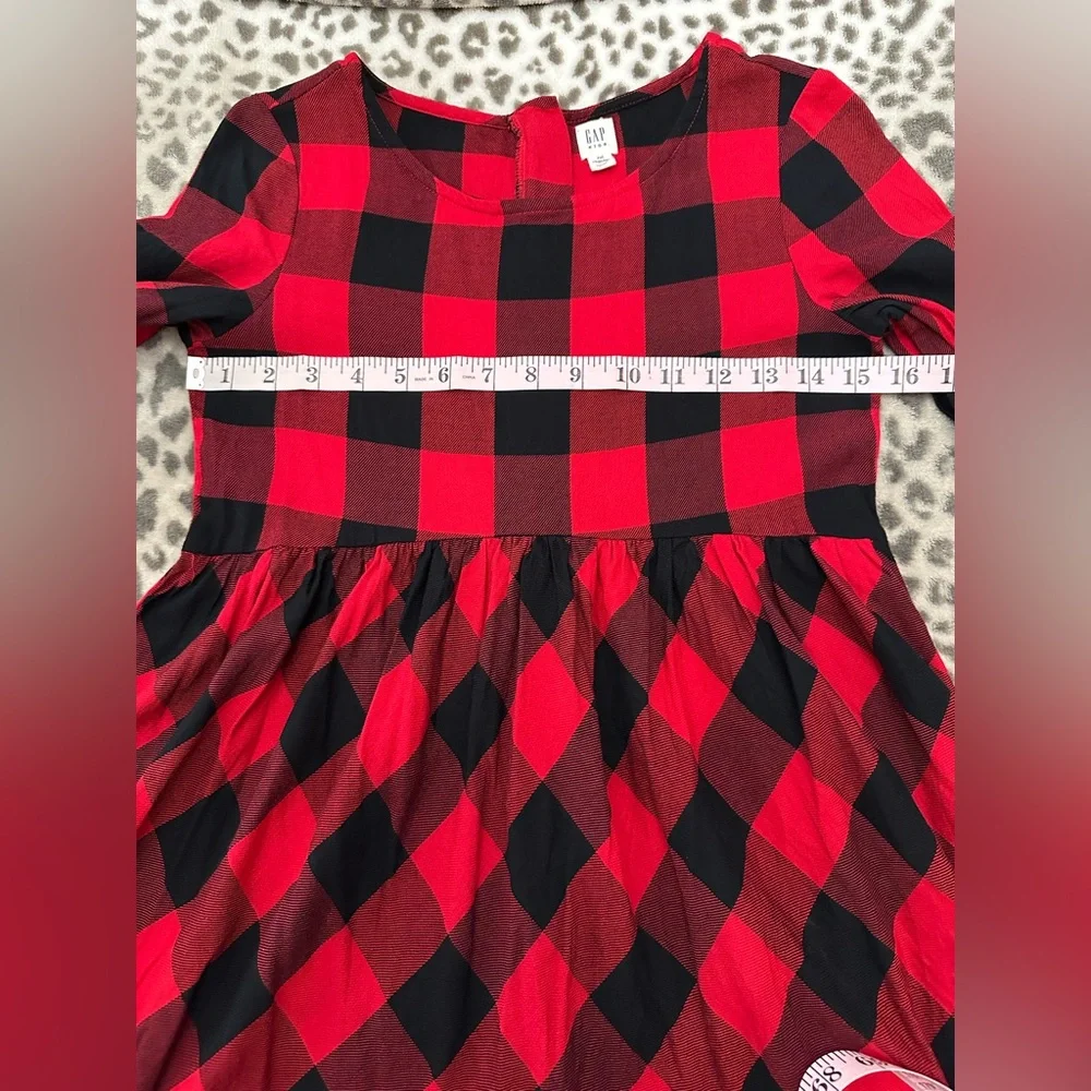 GapKids Buffalo Plaid Bell Sleeve Dress in Red Black Size XXL Regular Girls